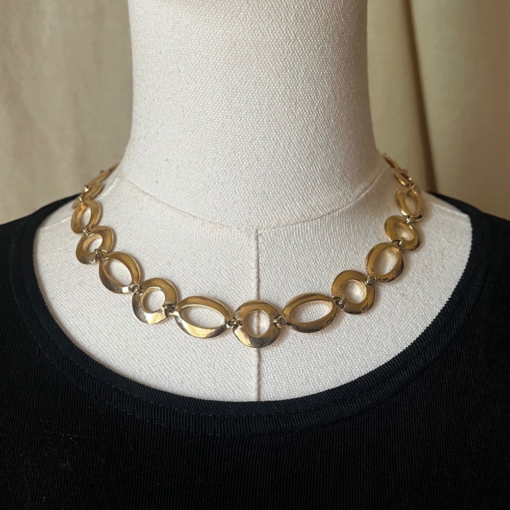 Vintage Monet Gold Tone Open Oval Link Necklace Adjustable 16-18" Collar